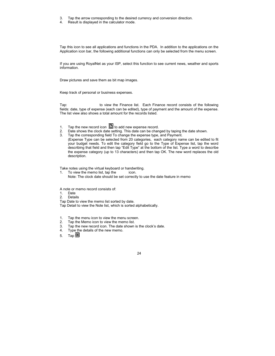 Chapter 11- menu functions, Menu, Content | Sketch, Finance, Memo (note book) | Royal Consumer Information Products Linea Pen Based PDA User Manual | Page 24 / 29