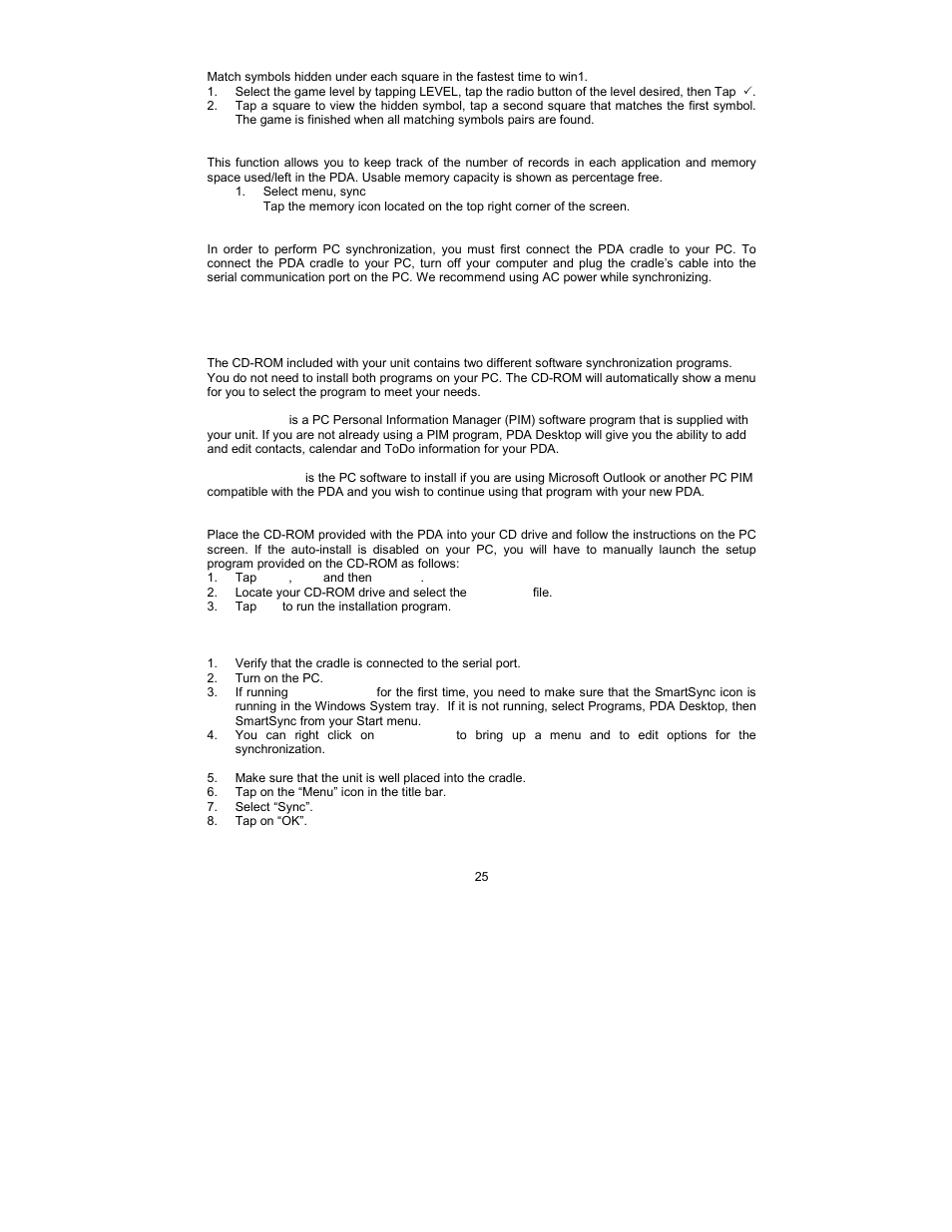 Match game, Memory, Pc synchronization | Royal Consumer Information Products Linea Pen Based PDA User Manual | Page 25 / 29