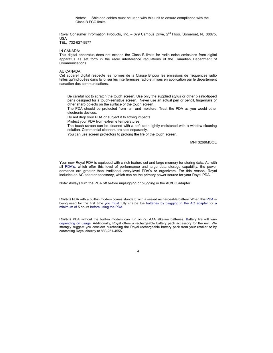 Safety tips, Chapter 2 - working with your pda, Using the ac/dc adapter | Using batteries - pda with built-in modem, Using batteries - pda without built-in modem | Royal Consumer Information Products Linea Pen Based PDA User Manual | Page 4 / 29