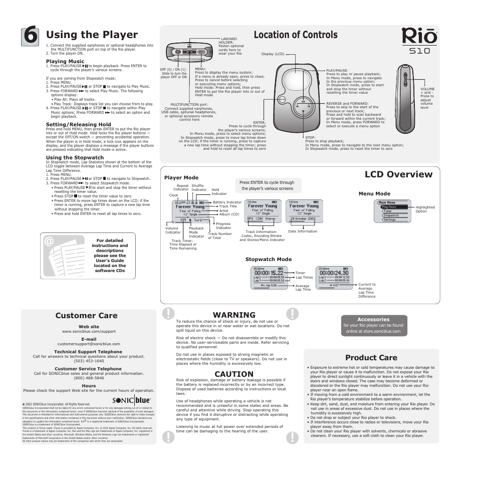 Rio Audio Rio S10 User Manual | 1 page