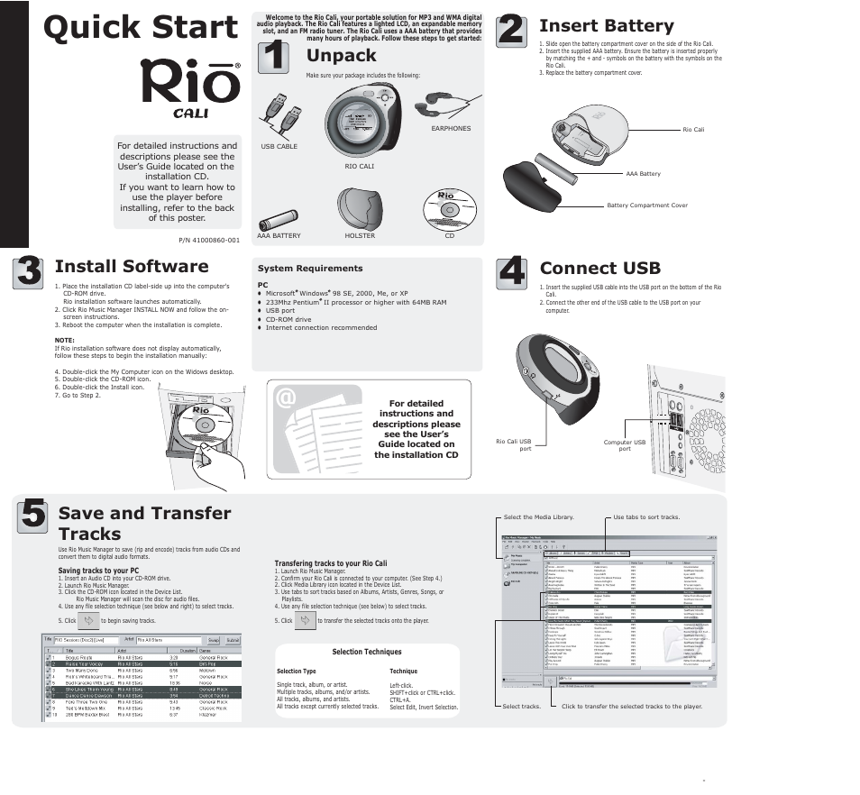 Rio Audio Mp3 Player Model Cali User Manual | 1 page