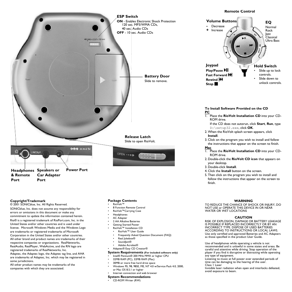 Rio Audio SP100 User Manual | 1 page
