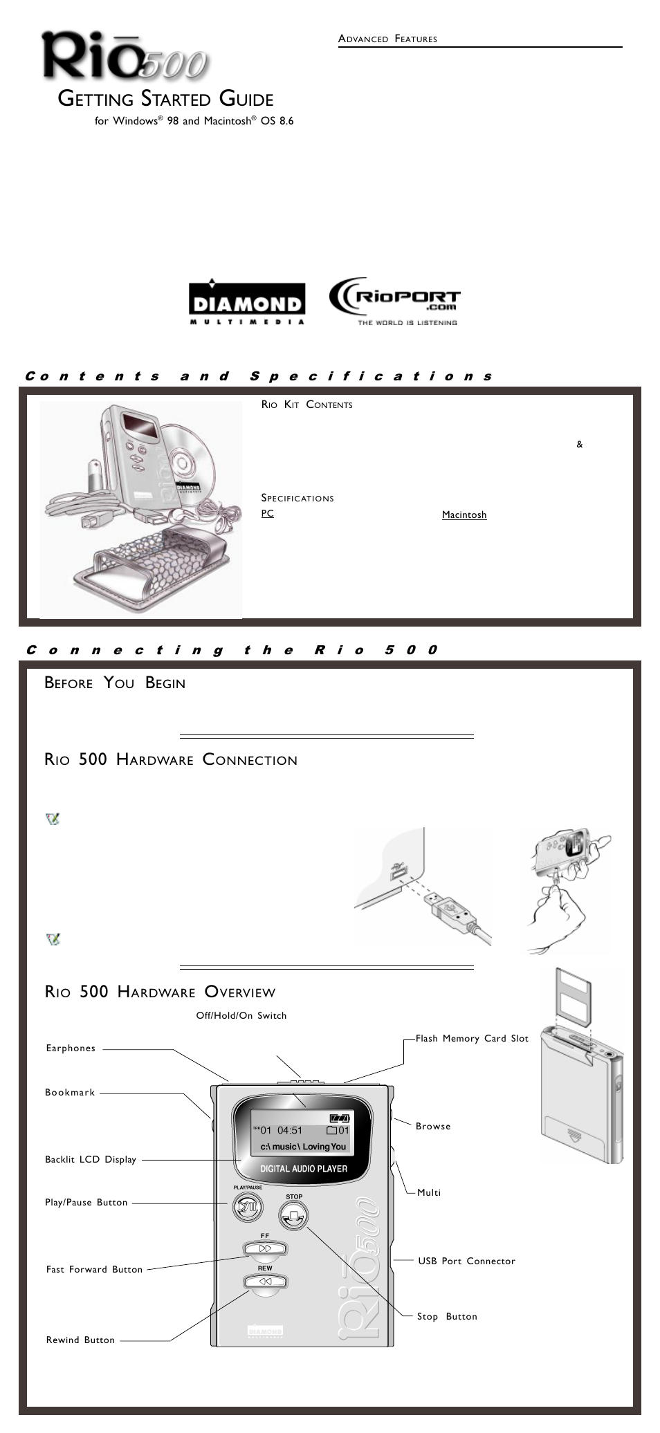 Rio Audio Rio 500 PC User Manual | 2 pages