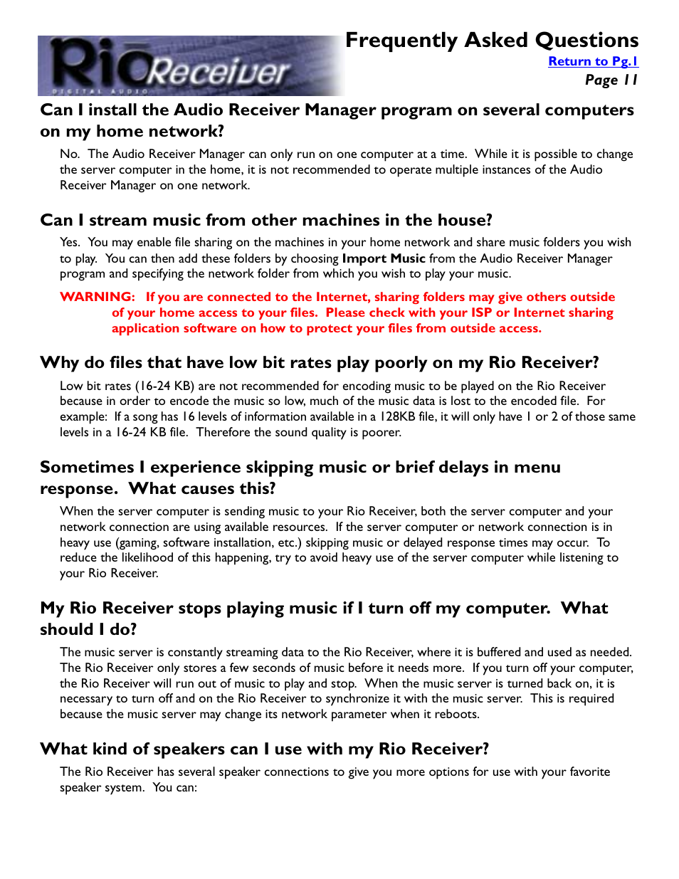 Frequently asked questions | Rio Audio Digital Audio Receiver User Manual | Page 11 / 18