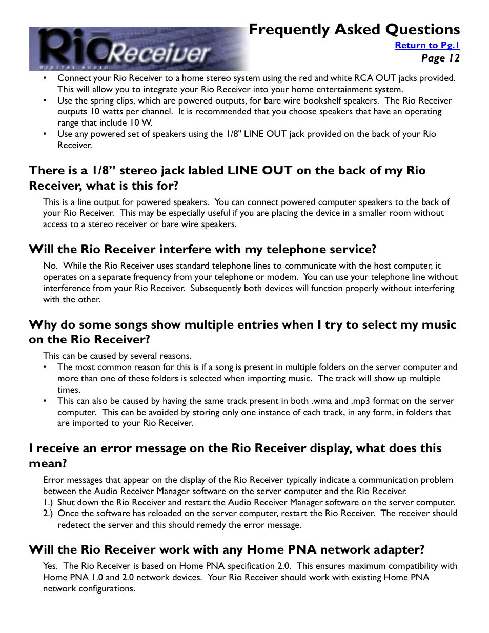 Frequently asked questions | Rio Audio Digital Audio Receiver User Manual | Page 12 / 18