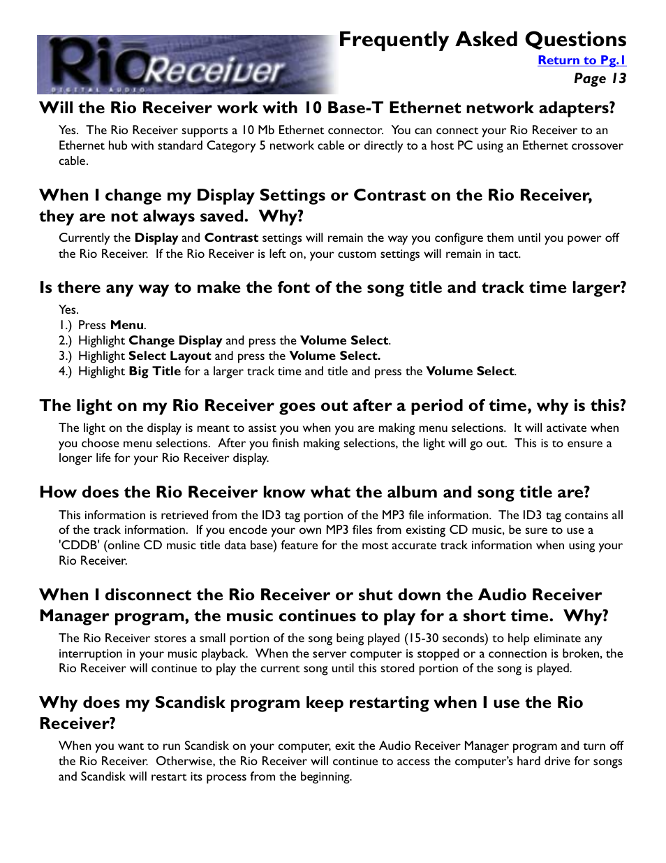 Frequently asked questions | Rio Audio Digital Audio Receiver User Manual | Page 13 / 18