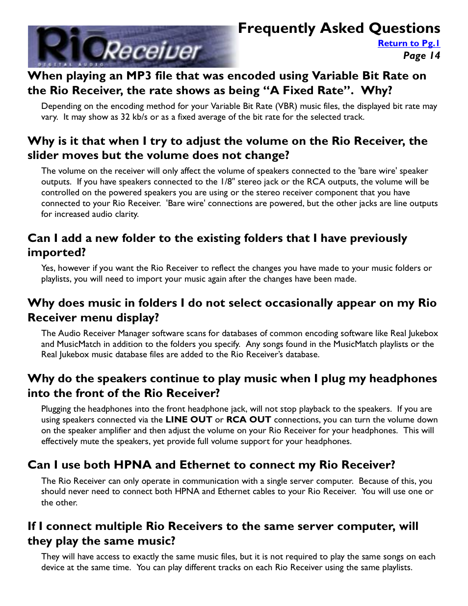 Frequently asked questions | Rio Audio Digital Audio Receiver User Manual | Page 14 / 18