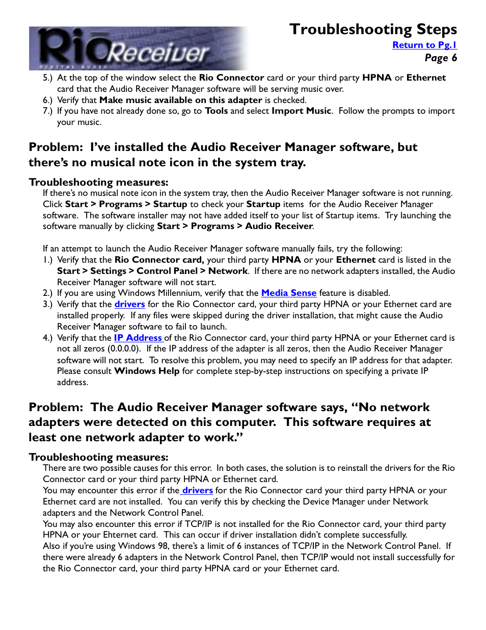 Troubleshooting measures, Troubleshooting steps | Rio Audio Digital Audio Receiver User Manual | Page 6 / 18