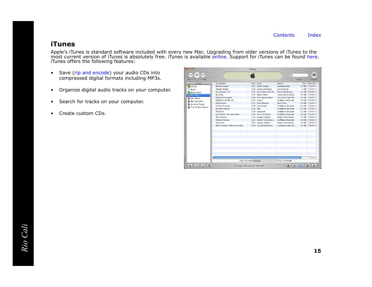 Itunes, Rio cali | Rio Audio Cali User Manual | Page 19 / 59