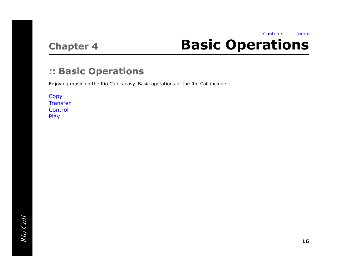Chapter 4 basic operations, Basic operations, 4 - basic operations | Chapter 4 | Rio Audio Cali User Manual | Page 20 / 59