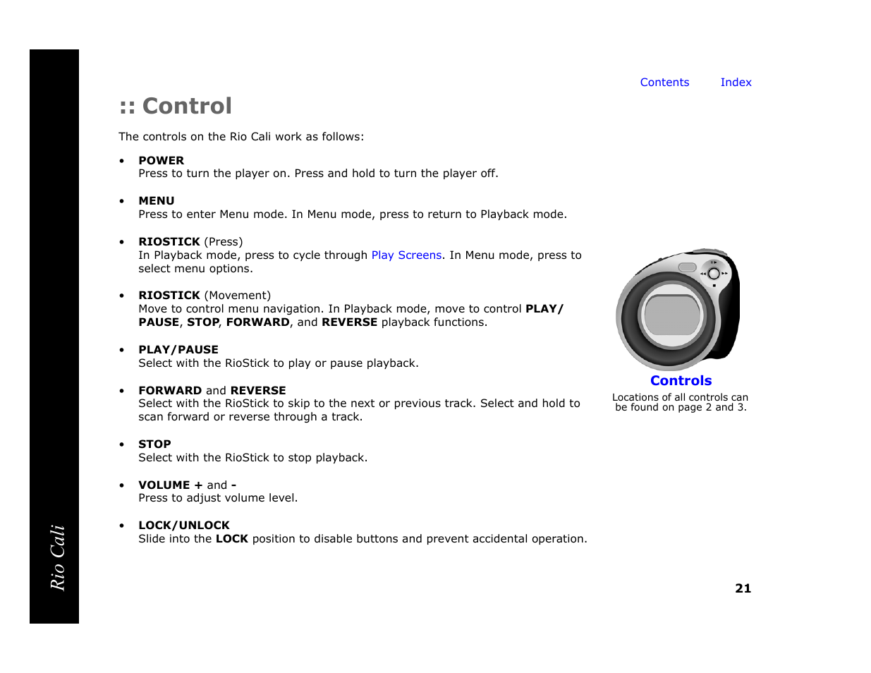 Control, Rio cali | Rio Audio Cali User Manual | Page 25 / 59