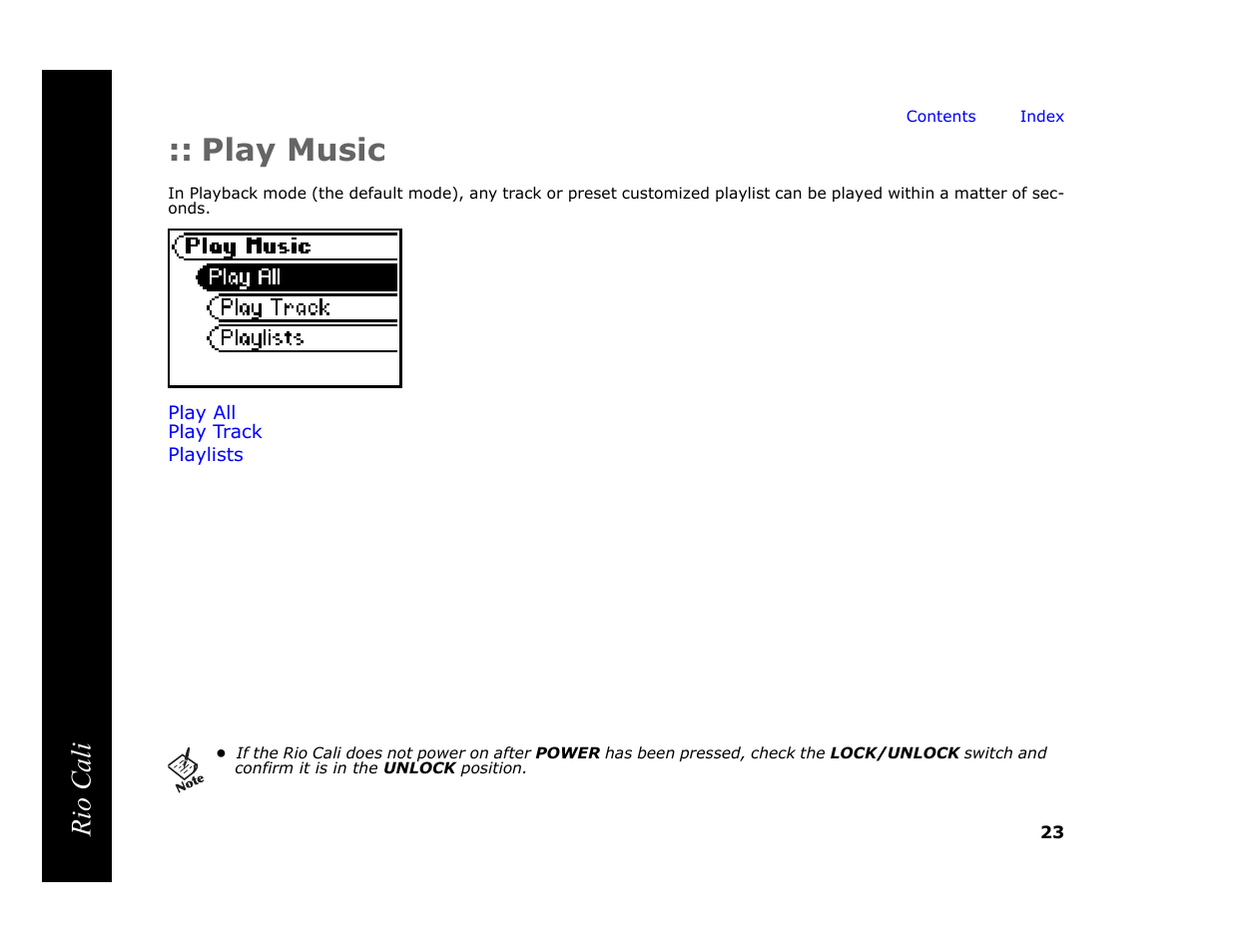 Play music, Rio cali | Rio Audio Cali User Manual | Page 27 / 59