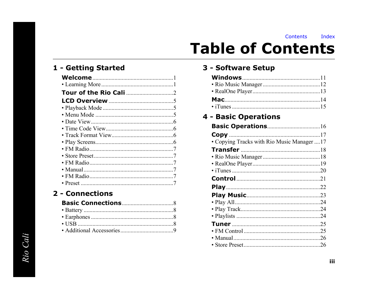 Rio Audio Cali User Manual | Page 3 / 59