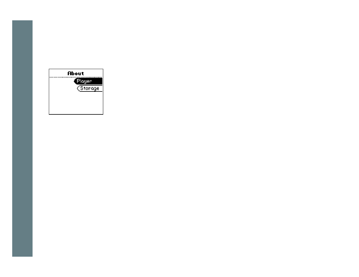 About, 1 press menu, 2 select about | 3 select player or storage, 4 press center, Rio se510 | Rio Audio SE510 User Manual | Page 38 / 52