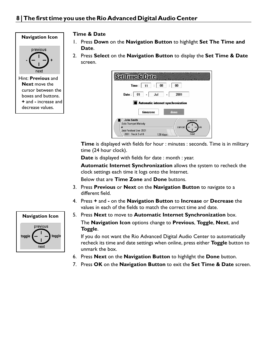 Time & date | Rio Audio Advanced Digital Audio Center User Manual | Page 10 / 116