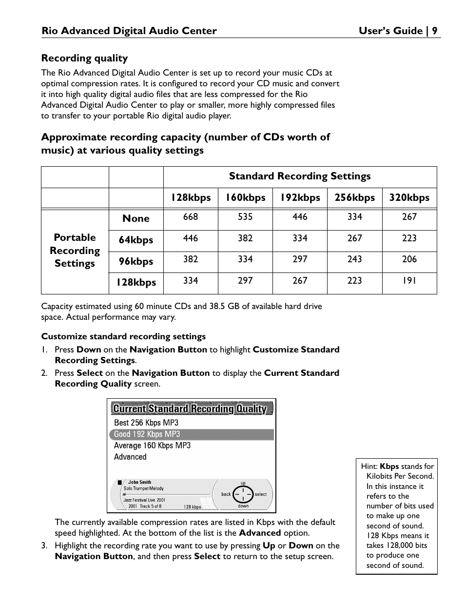 Customize standard recording settings | Rio Audio Advanced Digital Audio Center User Manual | Page 11 / 116