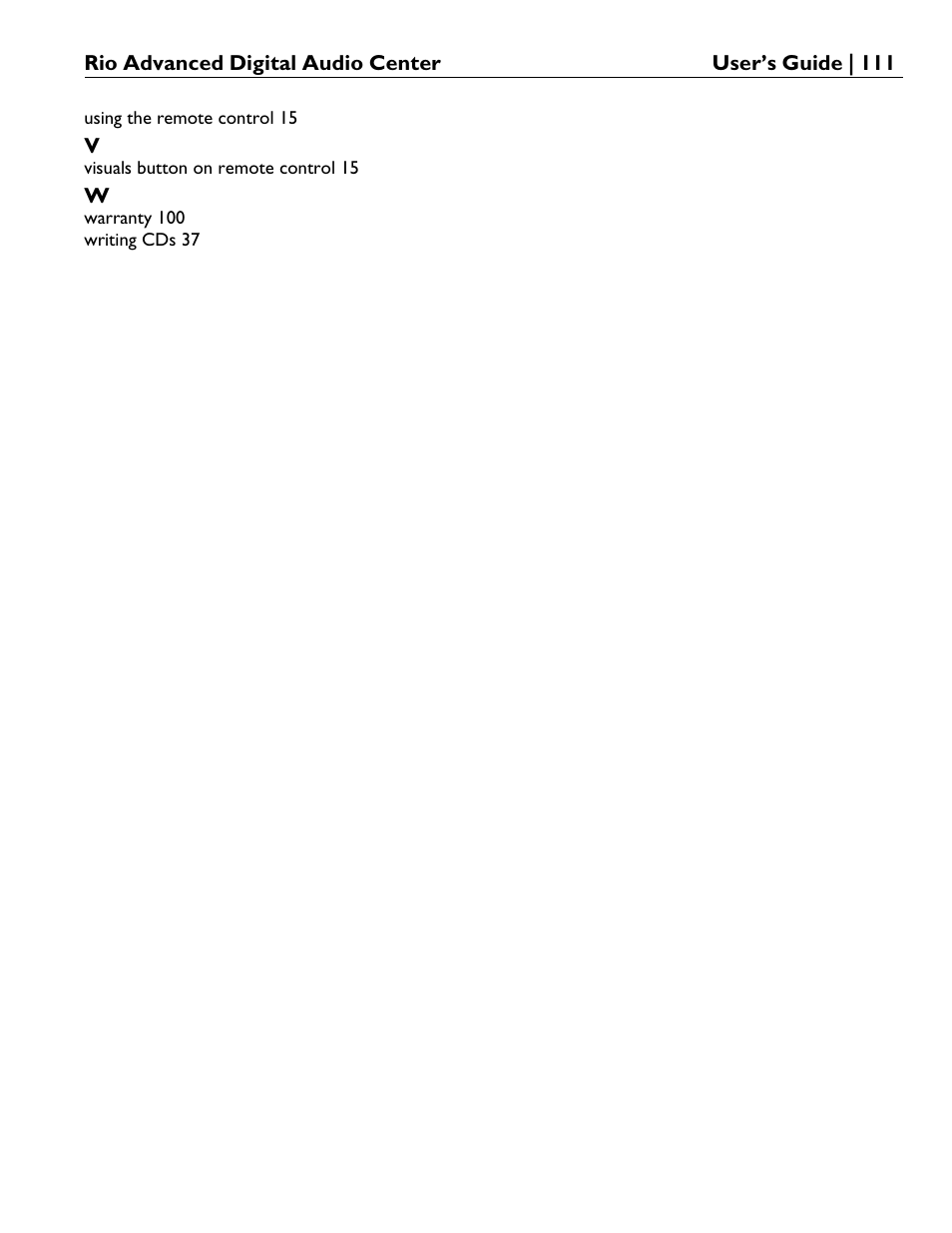 Rio Audio Advanced Digital Audio Center User Manual | Page 113 / 116