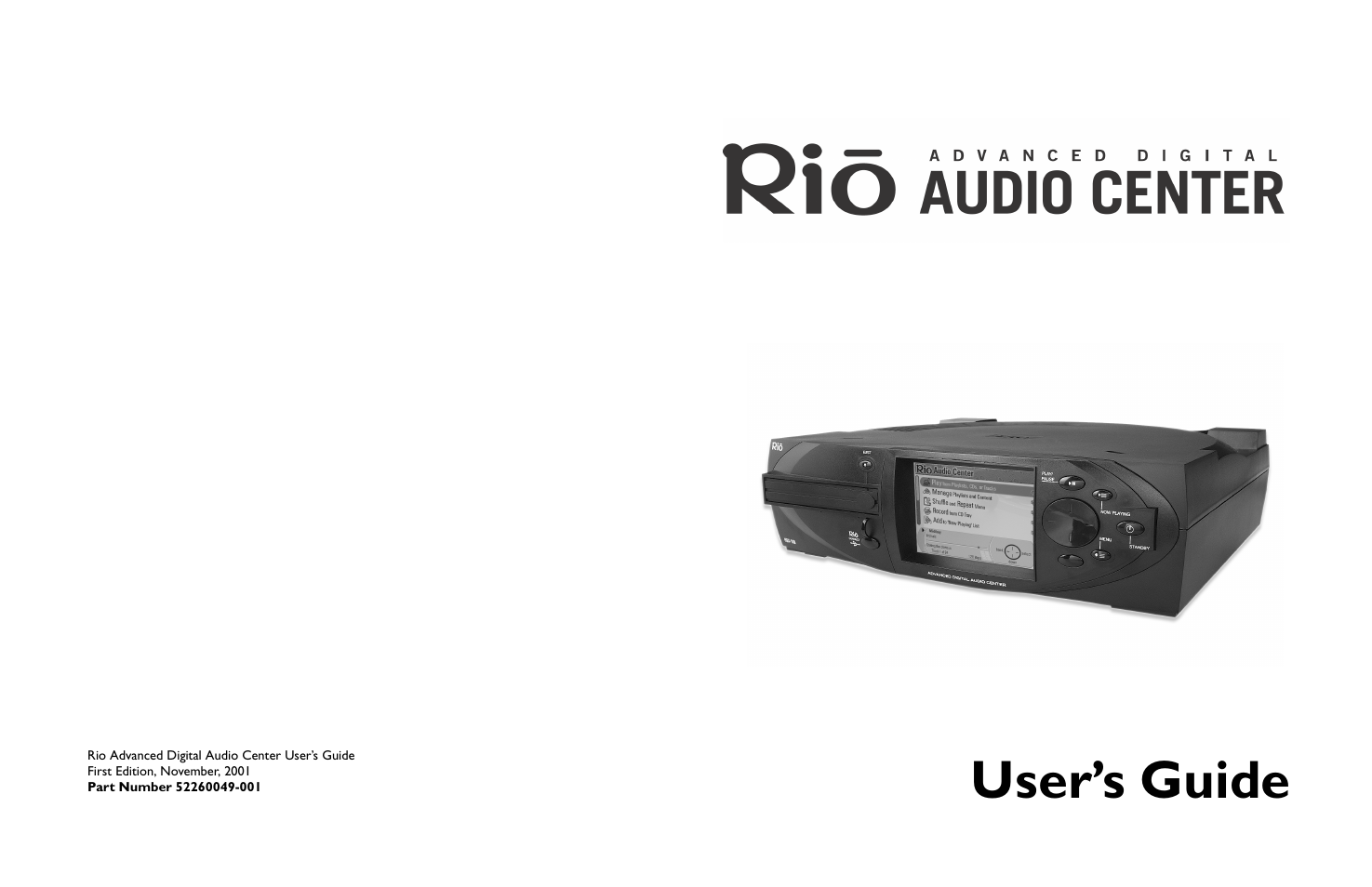 User’s guide | Rio Audio Advanced Digital Audio Center User Manual | Page 116 / 116