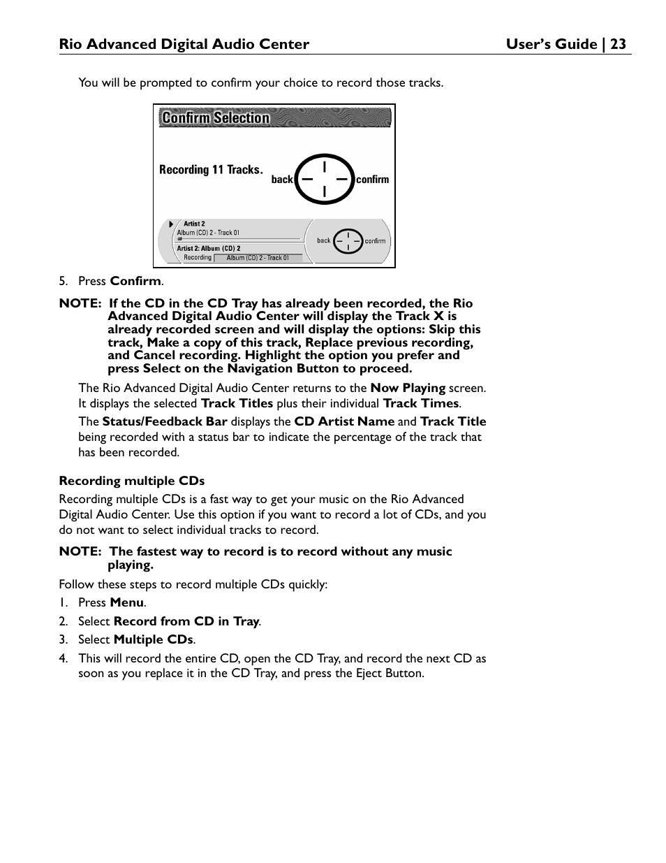 Recording multiple cds | Rio Audio Advanced Digital Audio Center User Manual | Page 25 / 116