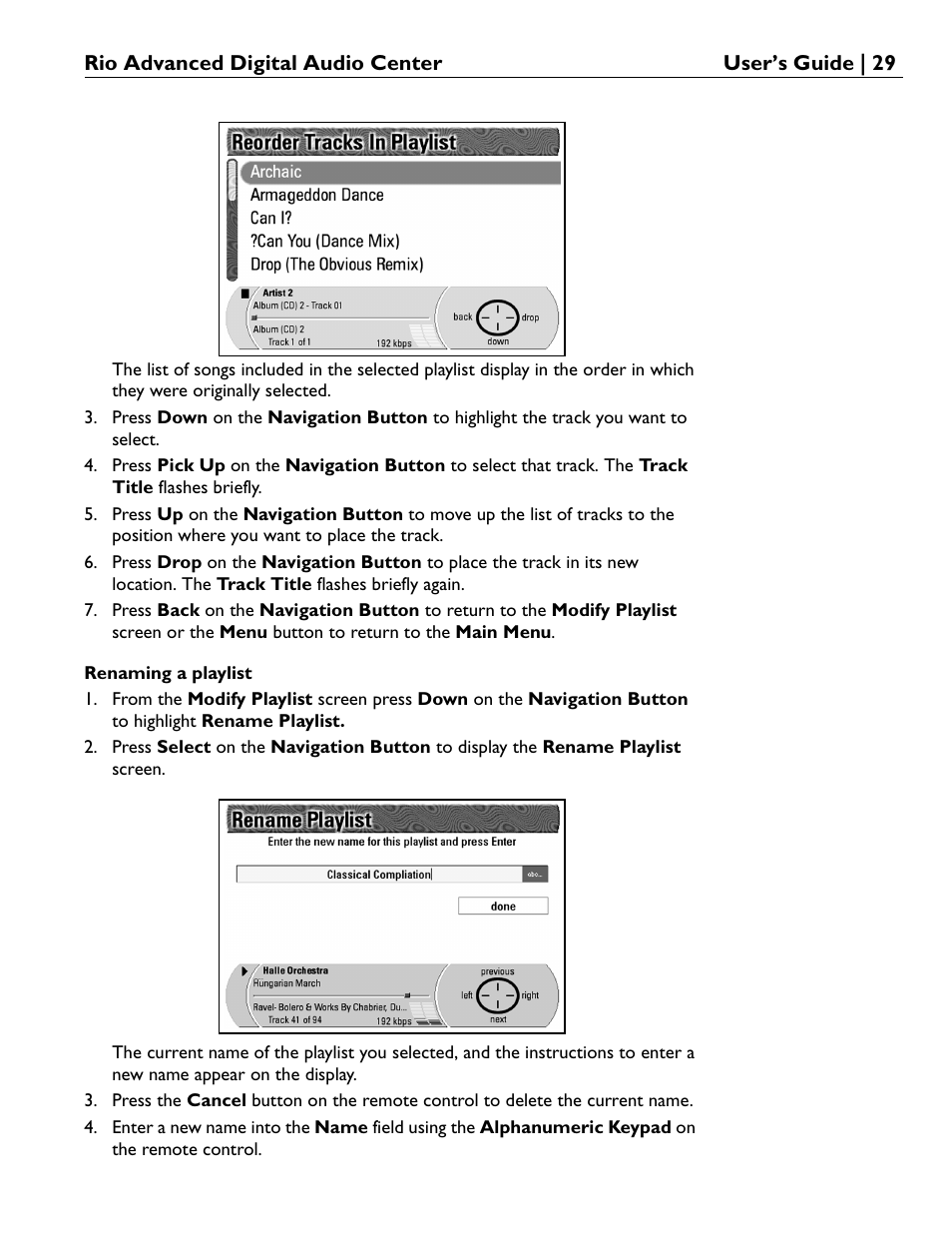 Renaming a playlist | Rio Audio Advanced Digital Audio Center User Manual | Page 31 / 116