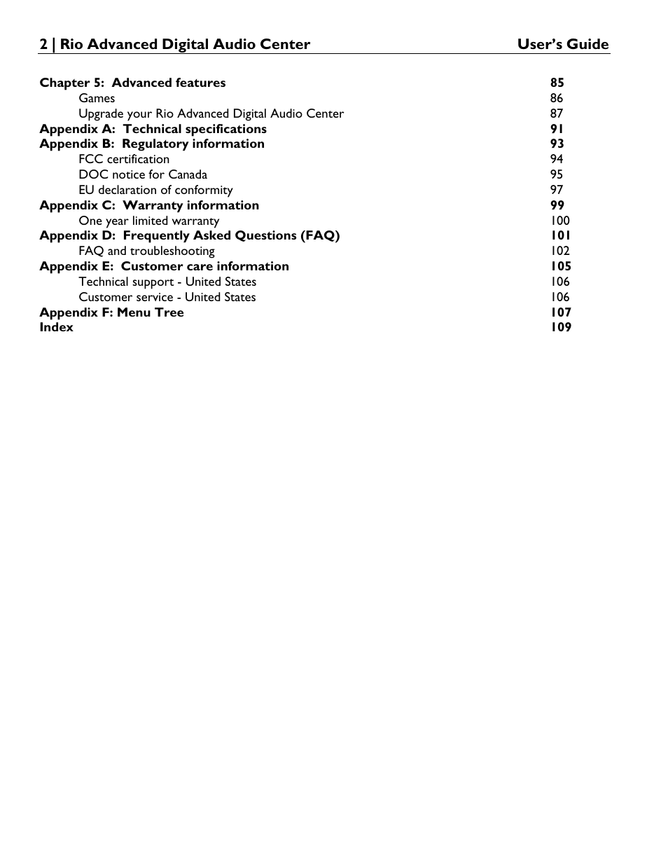 Rio Audio Advanced Digital Audio Center User Manual | Page 4 / 116