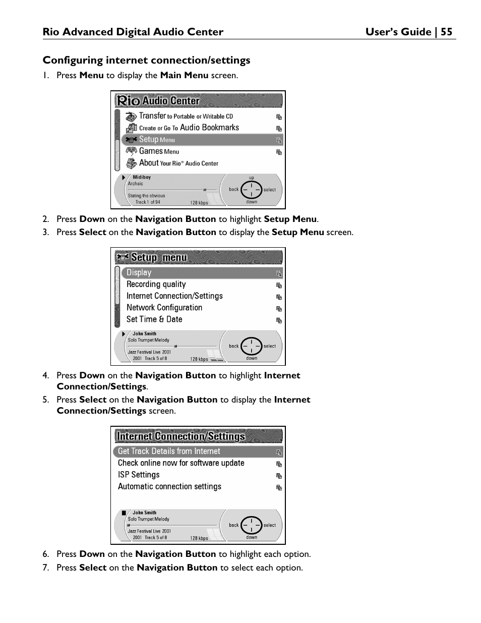 Configuring internet connection/settings | Rio Audio Advanced Digital Audio Center User Manual | Page 57 / 116