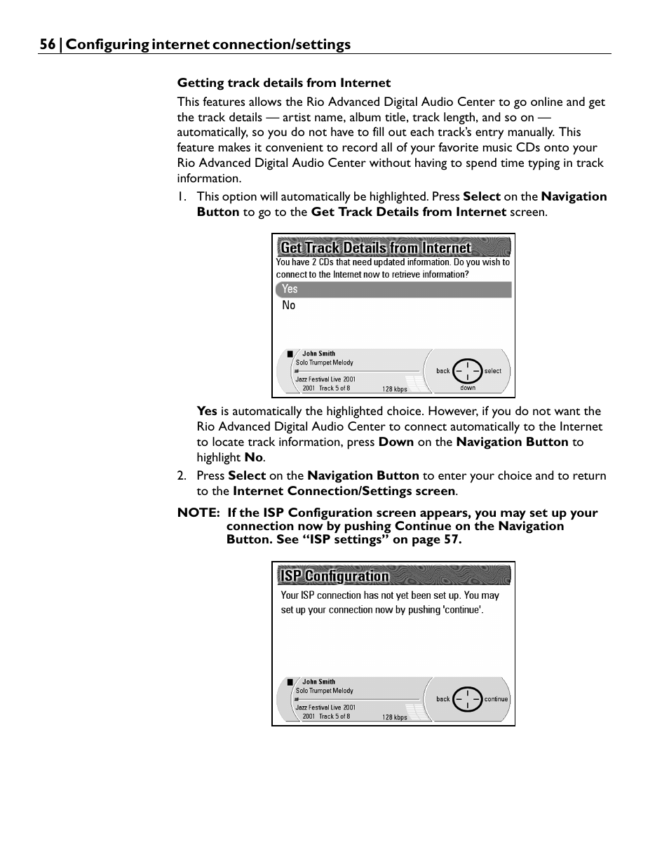 Getting track details from internet | Rio Audio Advanced Digital Audio Center User Manual | Page 58 / 116
