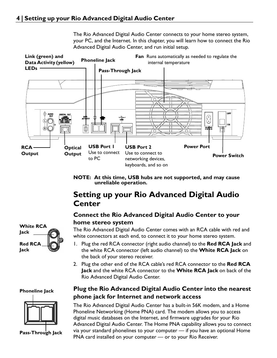 Setting up your rio advanced digital audio center | Rio Audio Advanced Digital Audio Center User Manual | Page 6 / 116