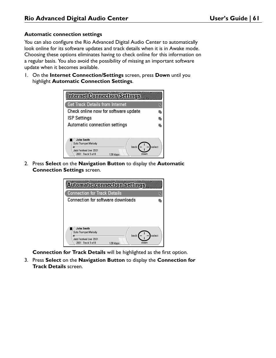 Automatic connection settings | Rio Audio Advanced Digital Audio Center User Manual | Page 63 / 116