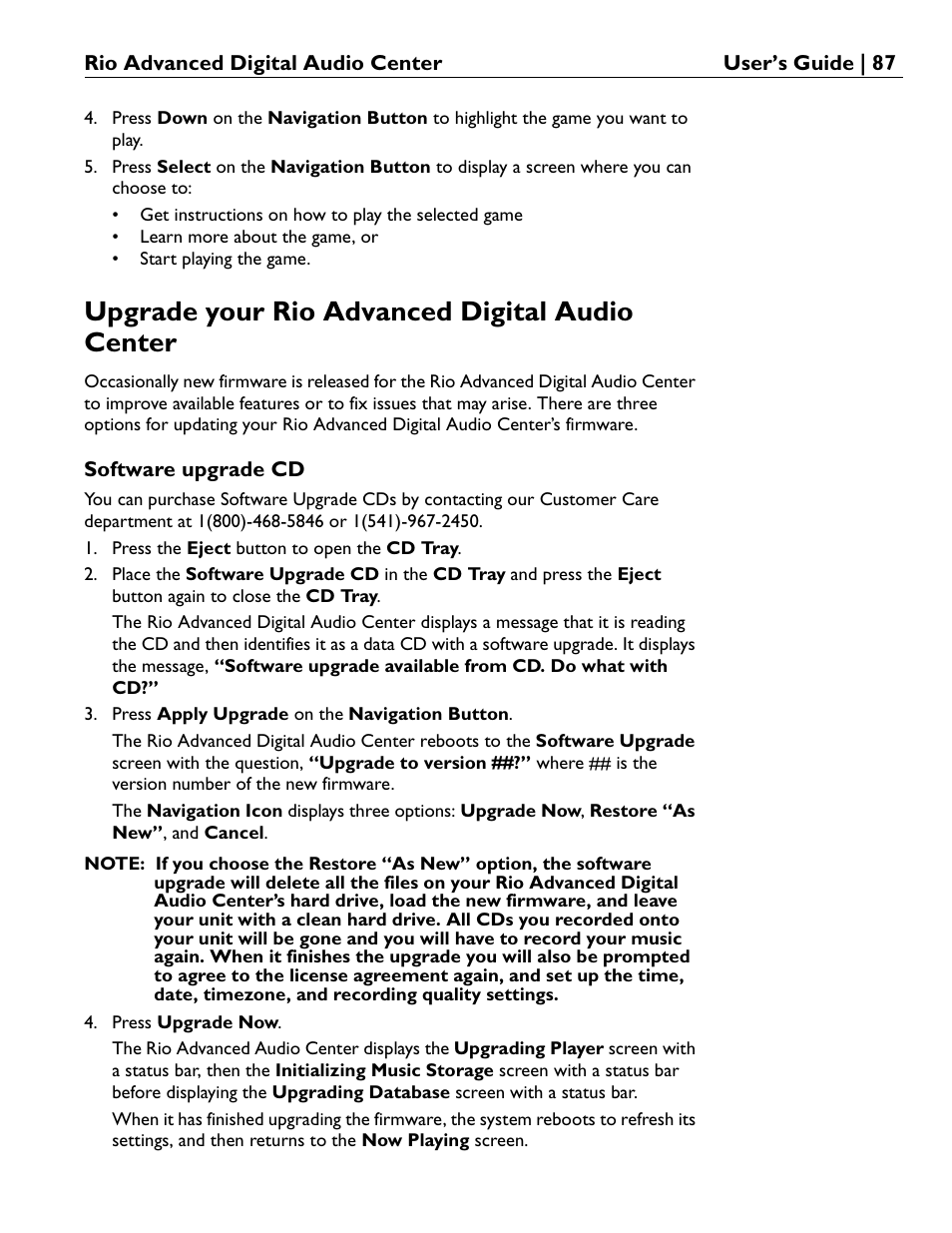 Upgrade your rio advanced digital audio center | Rio Audio Advanced Digital Audio Center User Manual | Page 89 / 116