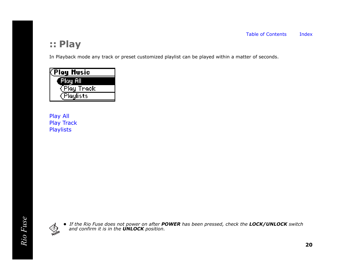 Play, Rio fuse | Rio Audio Rio Fuse User Manual | Page 24 / 54
