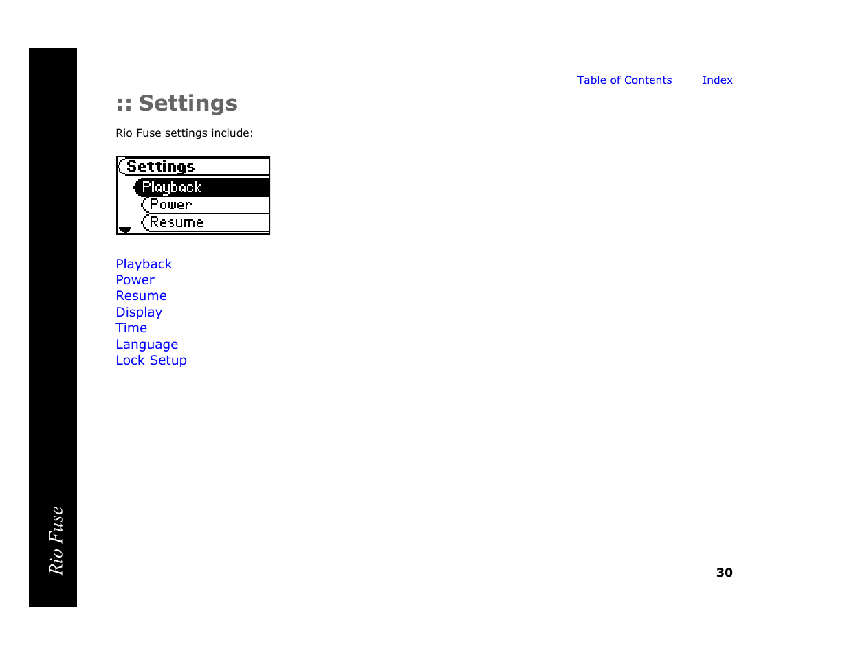 Settings, Rio fuse | Rio Audio Rio Fuse User Manual | Page 34 / 54