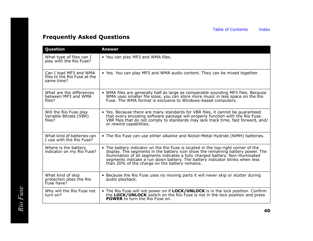 Frequently asked questions, Rio fuse | Rio Audio Rio Fuse User Manual | Page 44 / 54
