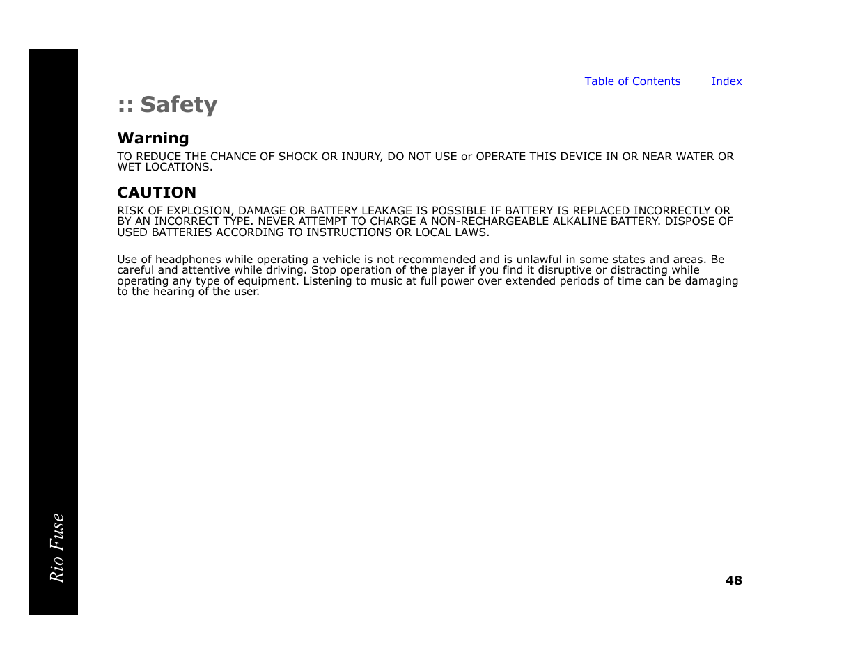 Safety, Warning, Caution | Rio fuse | Rio Audio Rio Fuse User Manual | Page 52 / 54