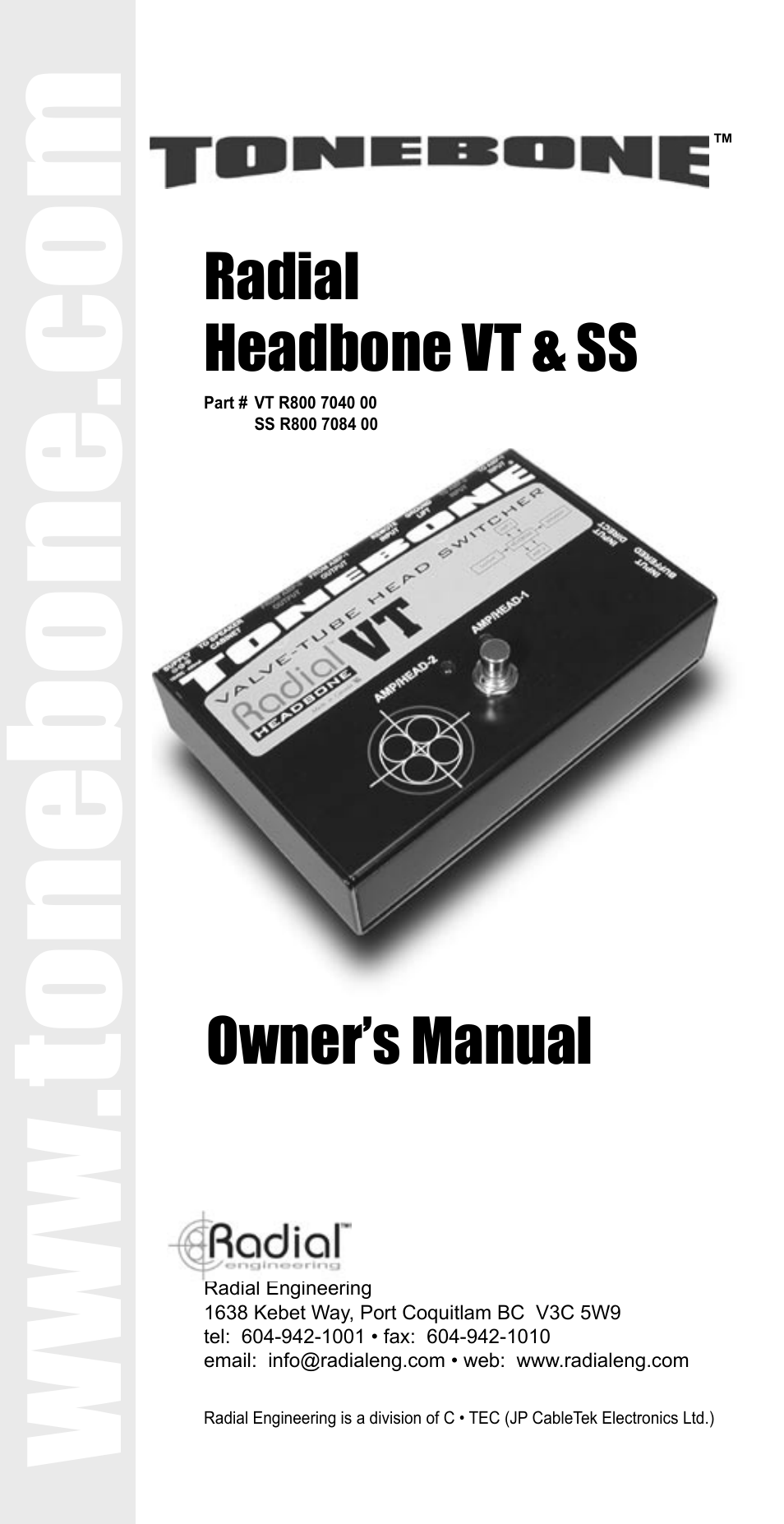 Radian Technologies VT R800 7040 00 User Manual | 16 pages