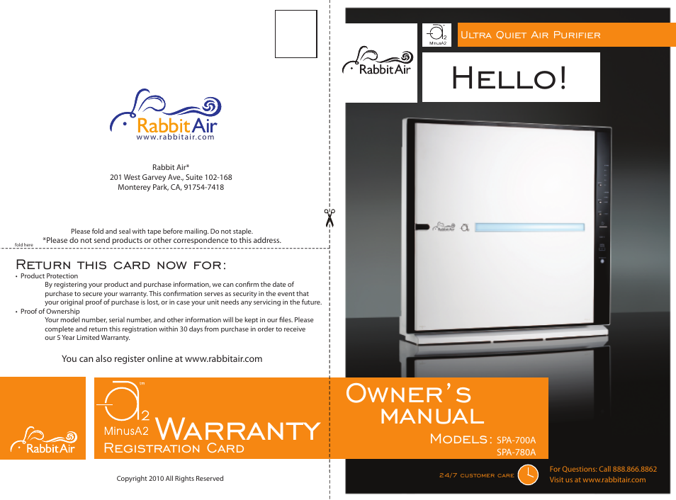 Rabbit Air MinusA2 SPA-780A User Manual | 14 pages