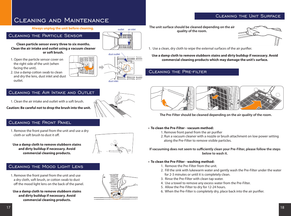 Cleaning and maintenance, Cleaning the particle sensor | Rabbit Air MinusA2 SPA-780A User Manual | Page 10 / 14