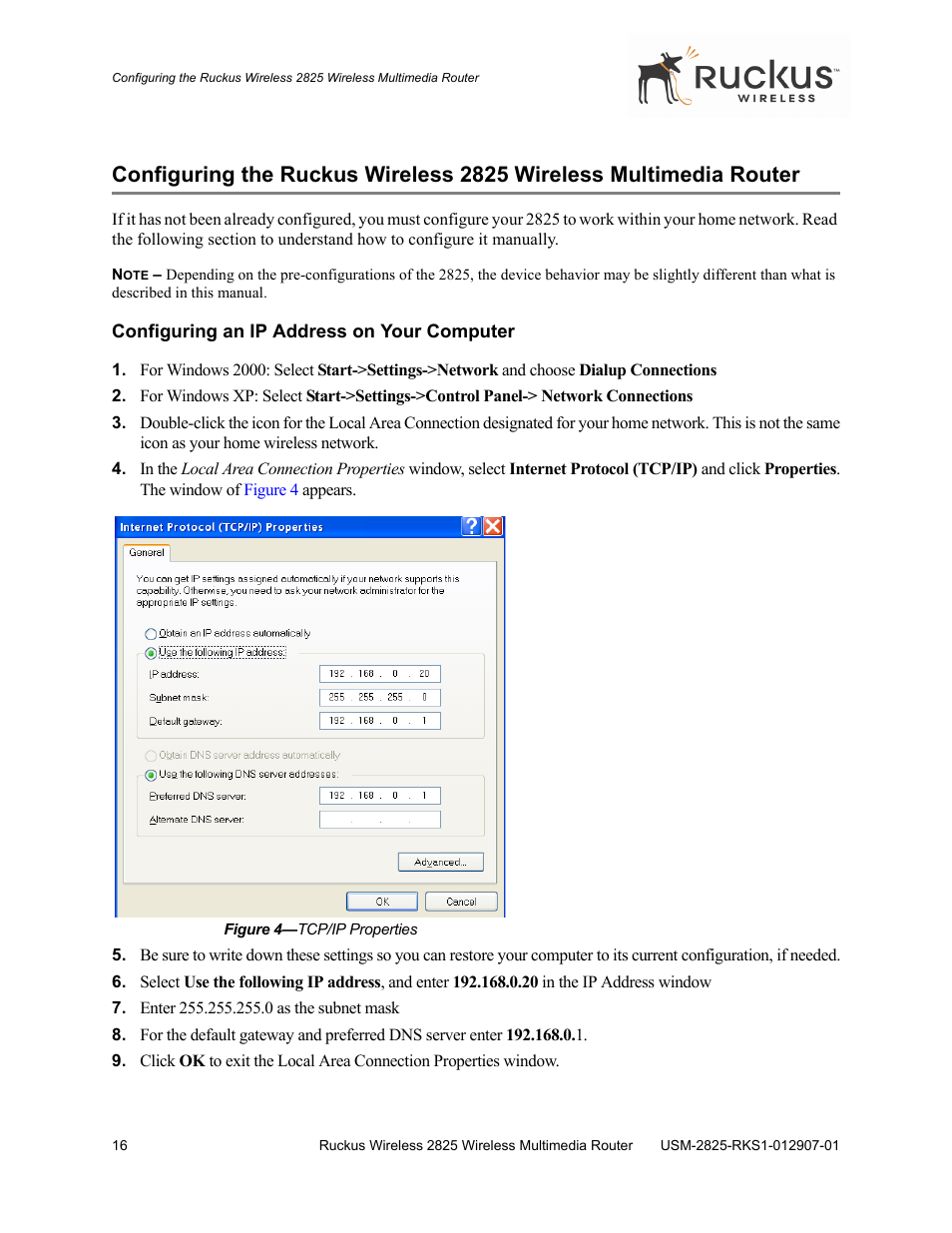 Configuring an ip address on your computer | Ruckus Wireless 2825 User Manual | Page 16 / 64