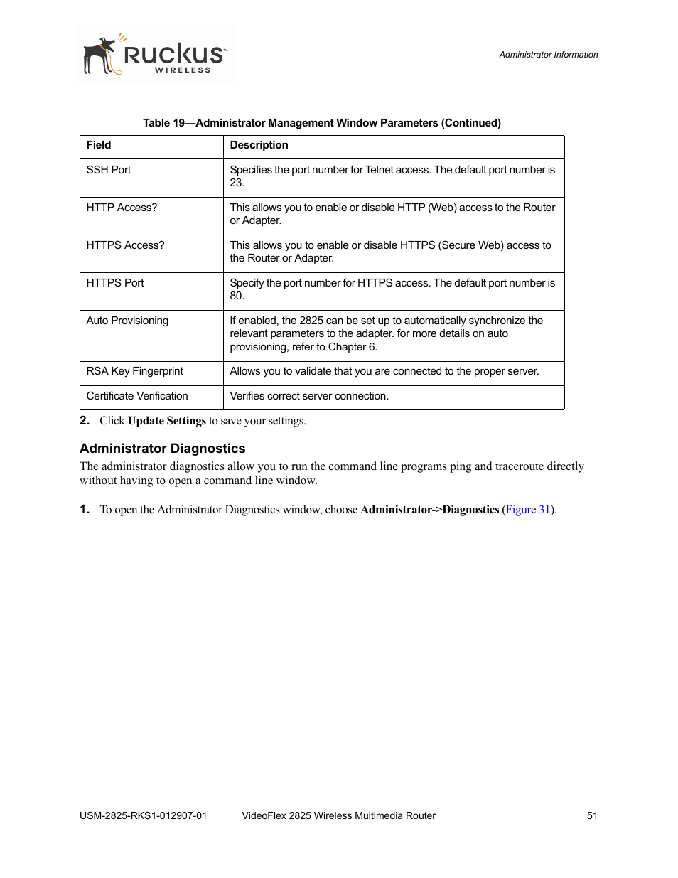 Administrator diagnostics | Ruckus Wireless 2825 User Manual | Page 51 / 64