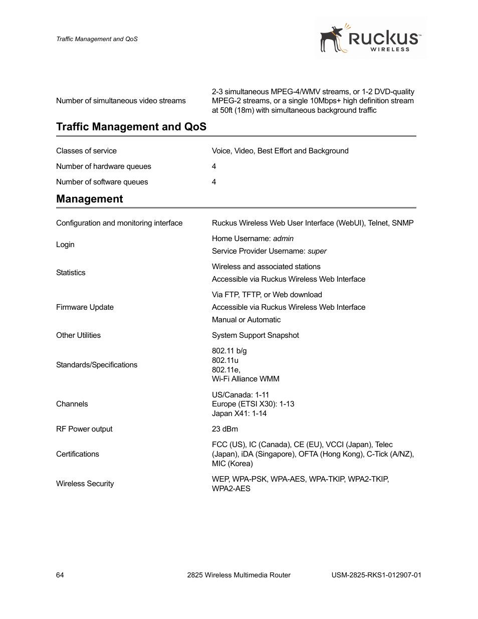 Traffic management and qos, Management | Ruckus Wireless 2825 User Manual | Page 64 / 64