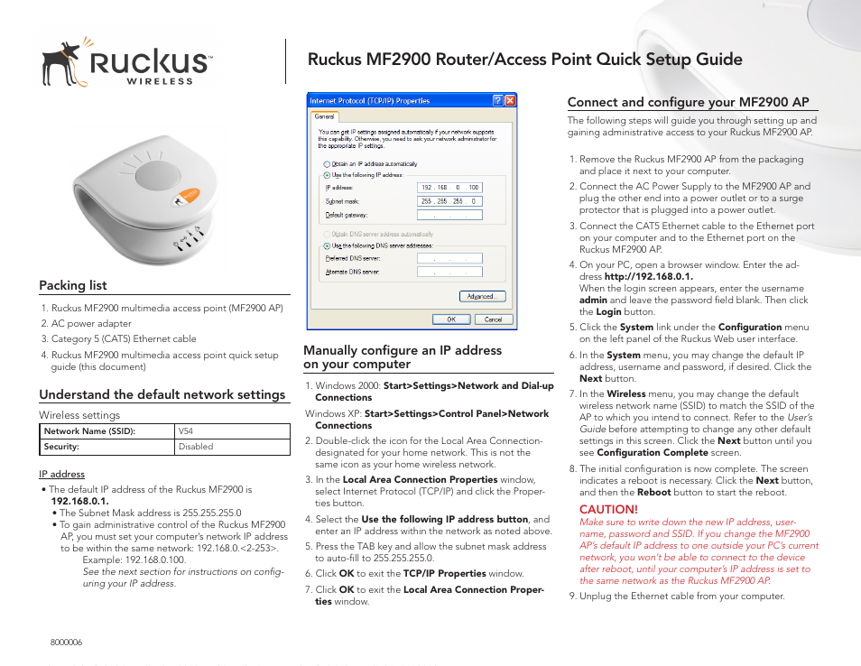 Ruckus Wireless MF2900 User Manual | 2 pages