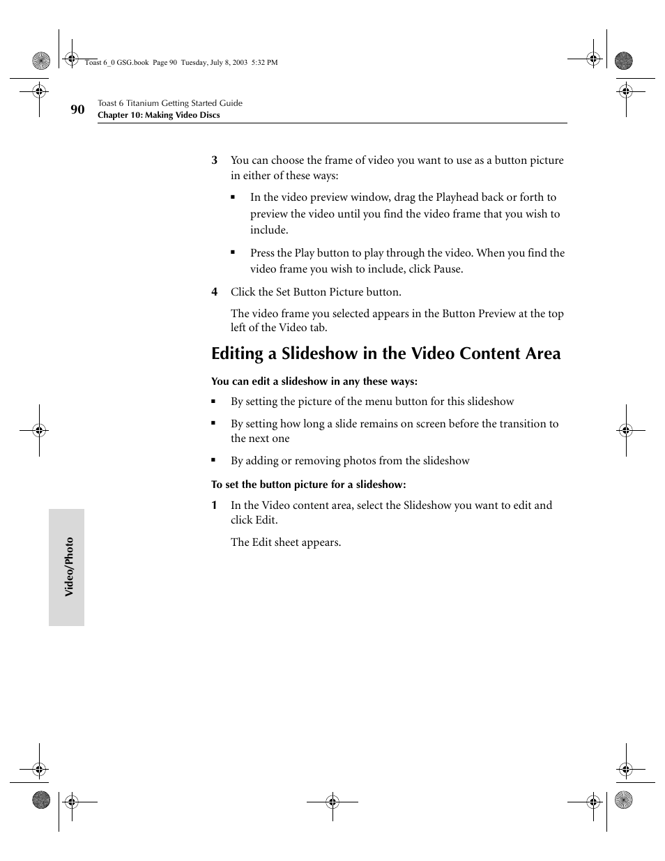 Editing a slideshow in the video content area | Roxio TOAST 6 User Manual | Page 100 / 132