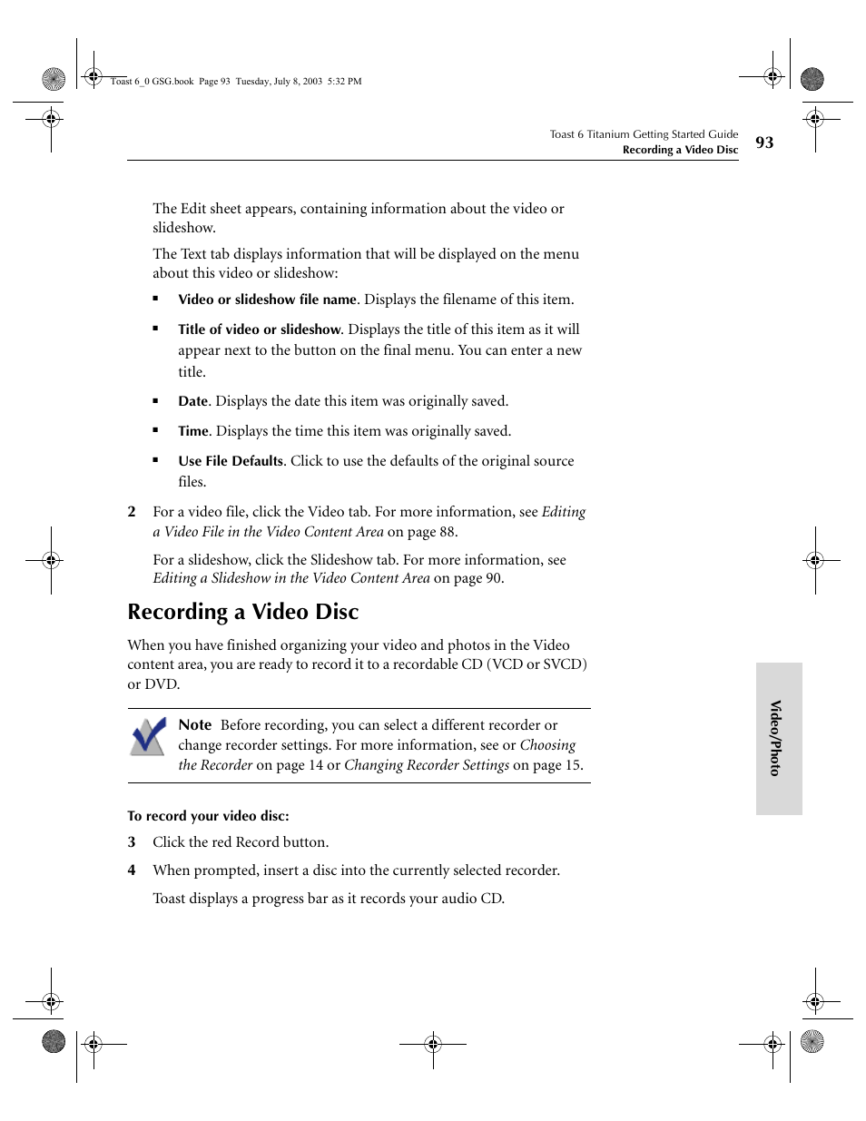 Recording a video disc | Roxio TOAST 6 User Manual | Page 103 / 132