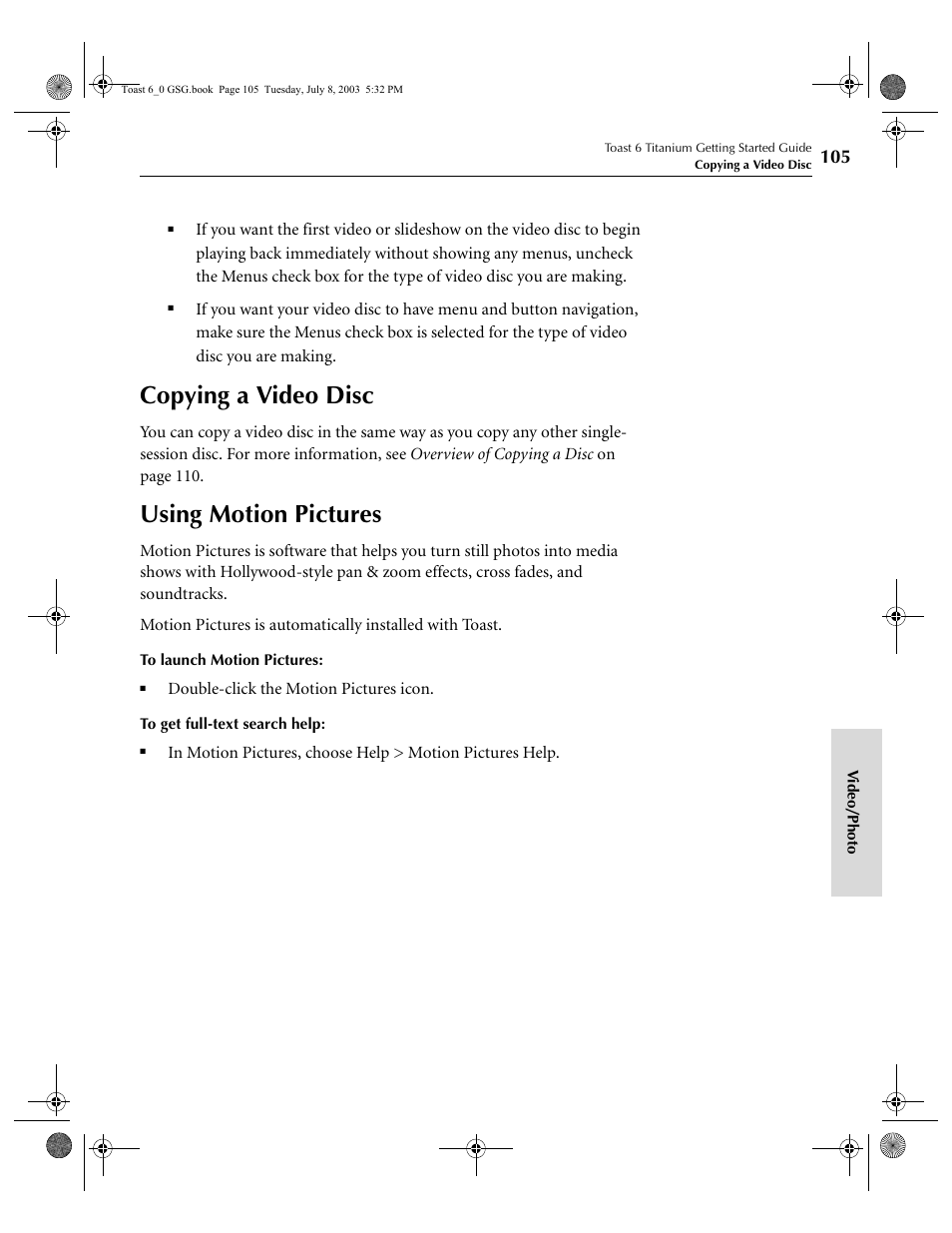 Copying a video disc, Using motion pictures | Roxio TOAST 6 User Manual | Page 115 / 132