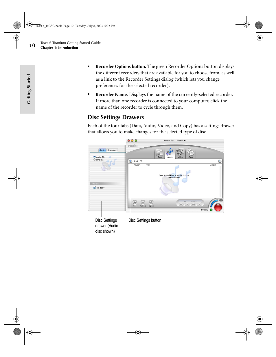 Disc settings drawers | Roxio TOAST 6 User Manual | Page 20 / 132