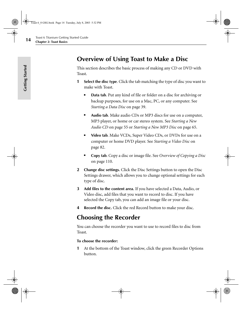 Overview of using toast to make a disc, Choosing the recorder | Roxio TOAST 6 User Manual | Page 24 / 132