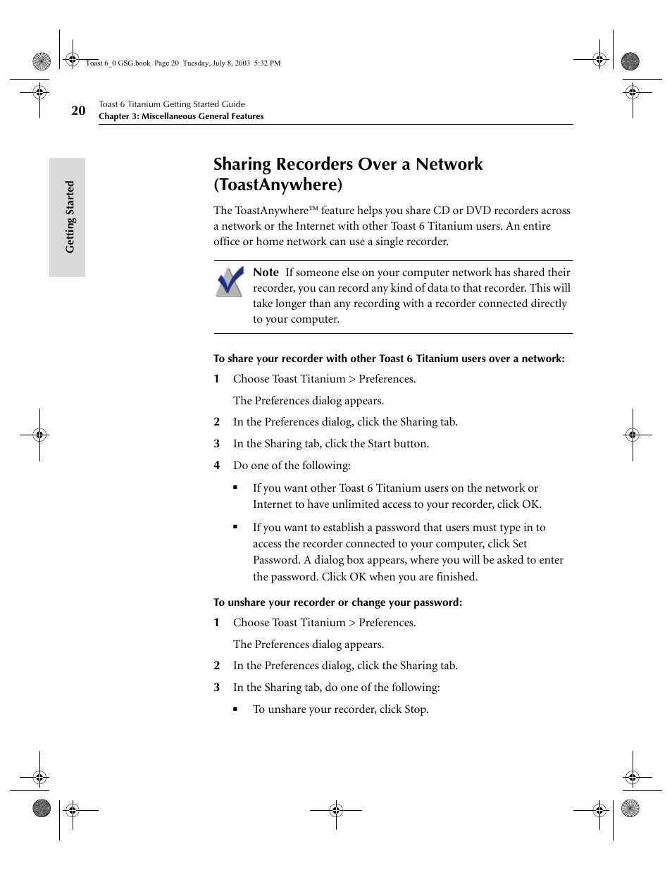 Sharing recorders over a network (toastanywhere) | Roxio TOAST 6 User Manual | Page 30 / 132