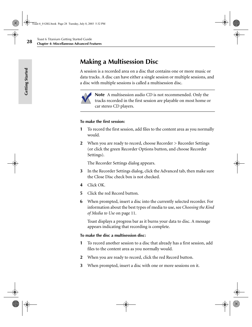 Making a multisession disc | Roxio TOAST 6 User Manual | Page 38 / 132