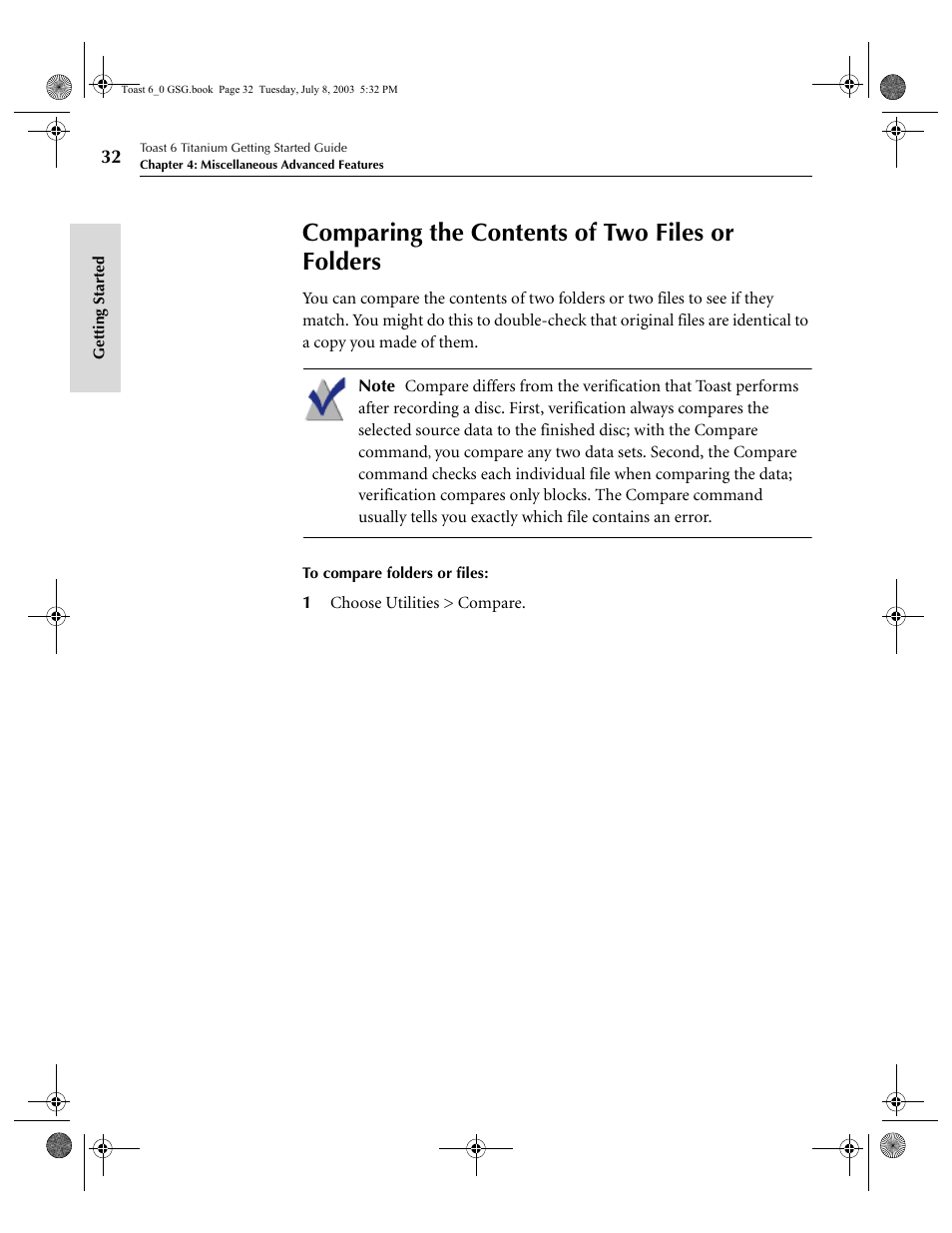 Comparing the contents of two files or folders | Roxio TOAST 6 User Manual | Page 42 / 132