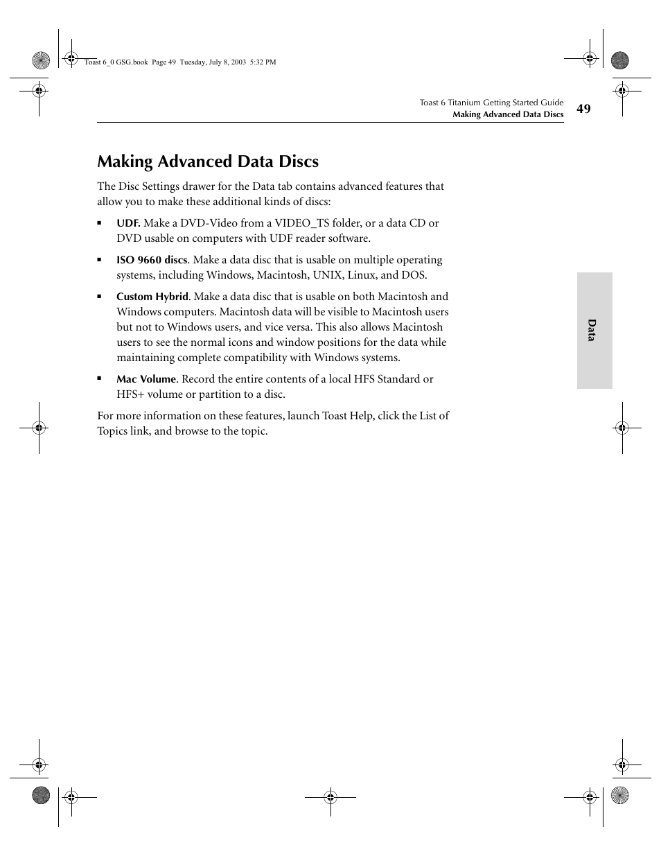 Making advanced data discs | Roxio TOAST 6 User Manual | Page 59 / 132